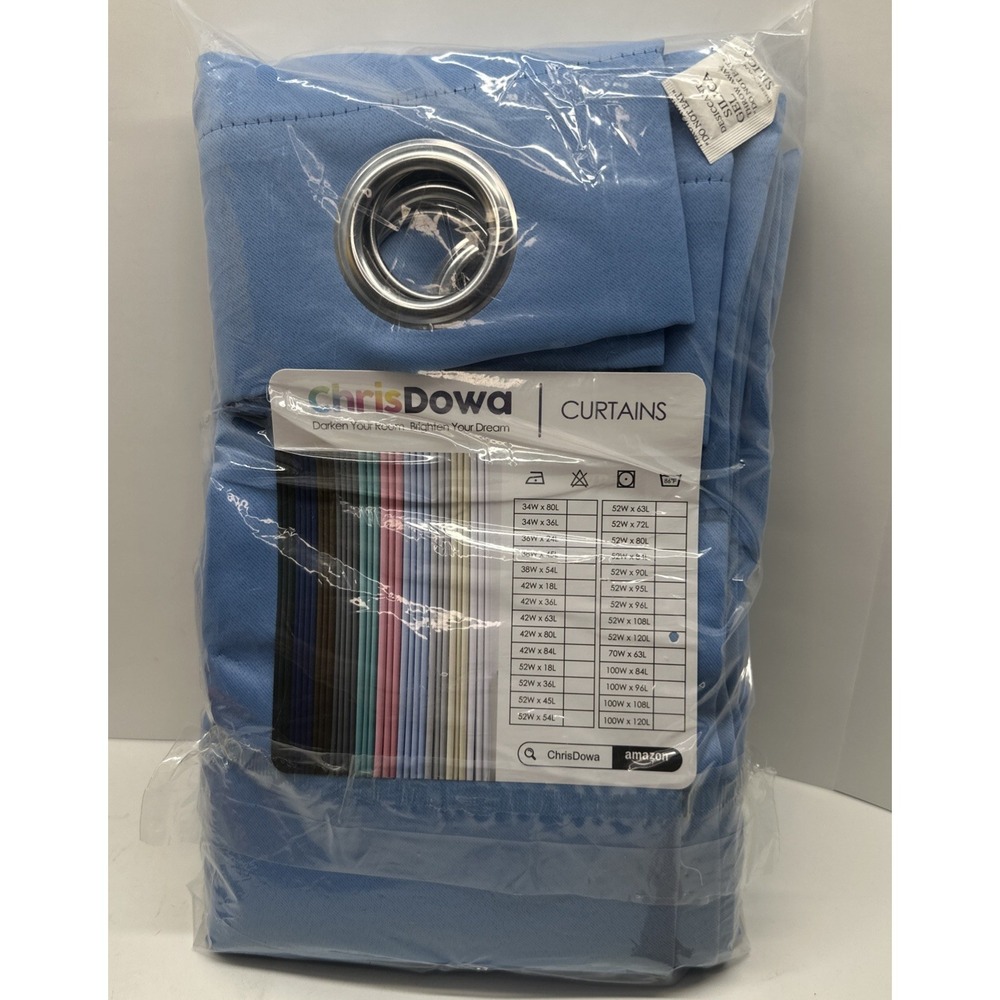 ChrisDowa Room Darkening Curtain Grommet Sky Light Blue 1 Panel 52W x 120L Long